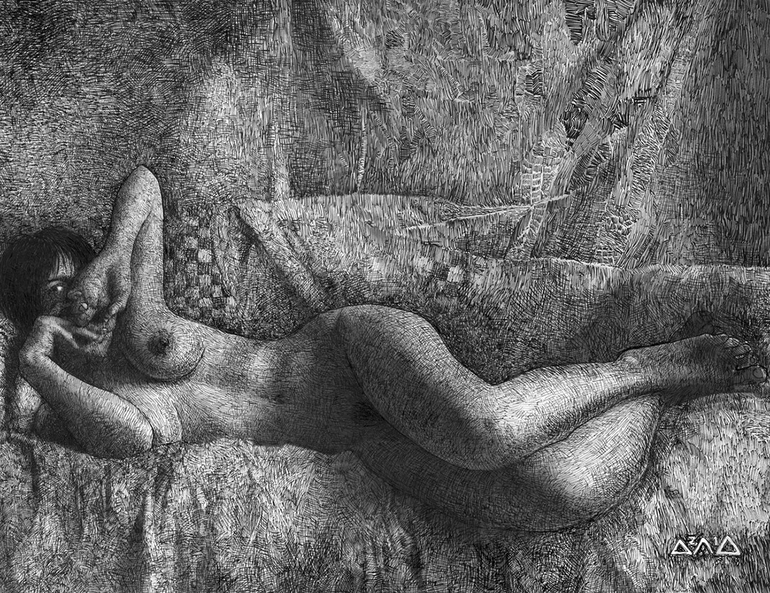 Картина «NUDE HELENAE». Техника: бумага, тушь, акварель. Размер: 30×40 см. Год: 2021.